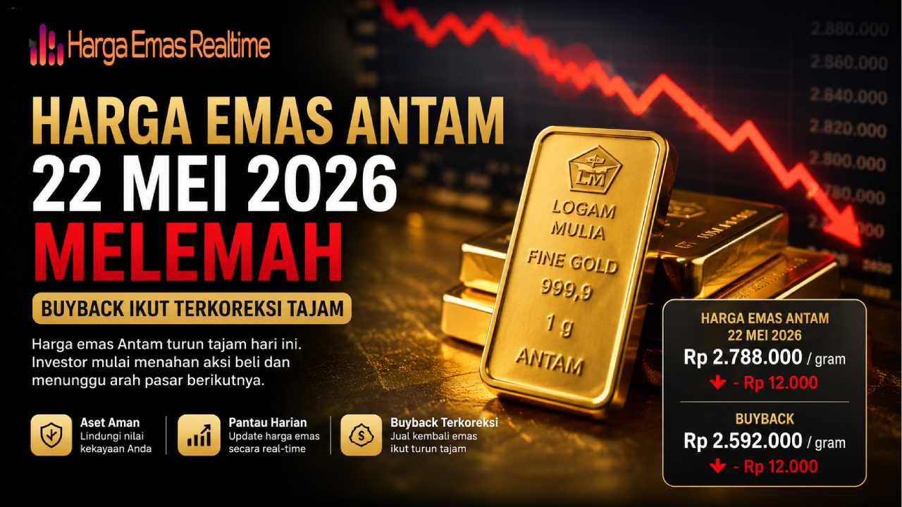 Harga Emas Antam 22 Mei 2026 Melemah, Buyback Turun Tajam