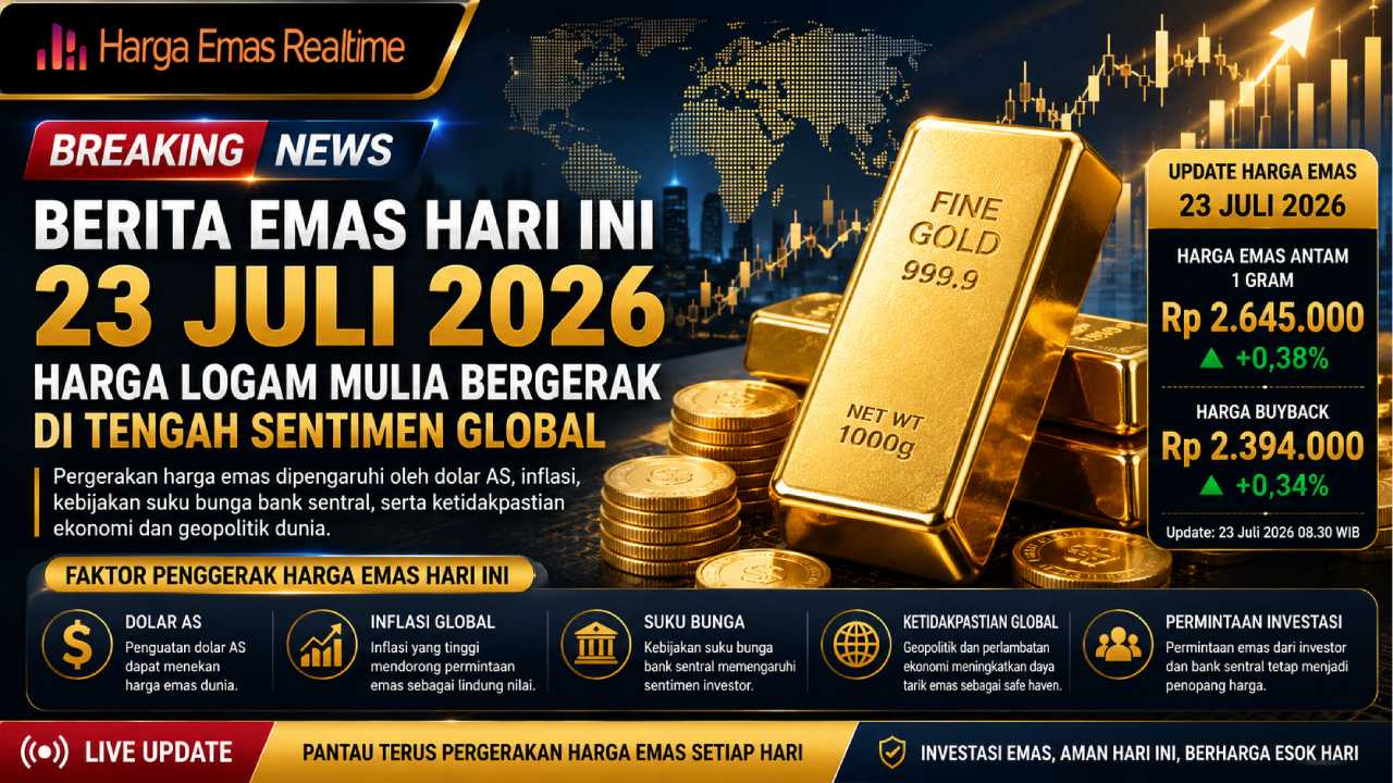 Berita Emas Hari Ini 23 Juli 2026, Harga Logam Mulia Bergerak di Tengah Sentimen Global