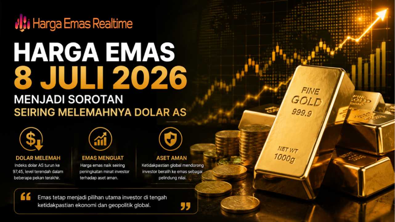 Harga Emas 8 Juli 2026 Menjadi Sorotan Seiring Melemahnya Dolar AS