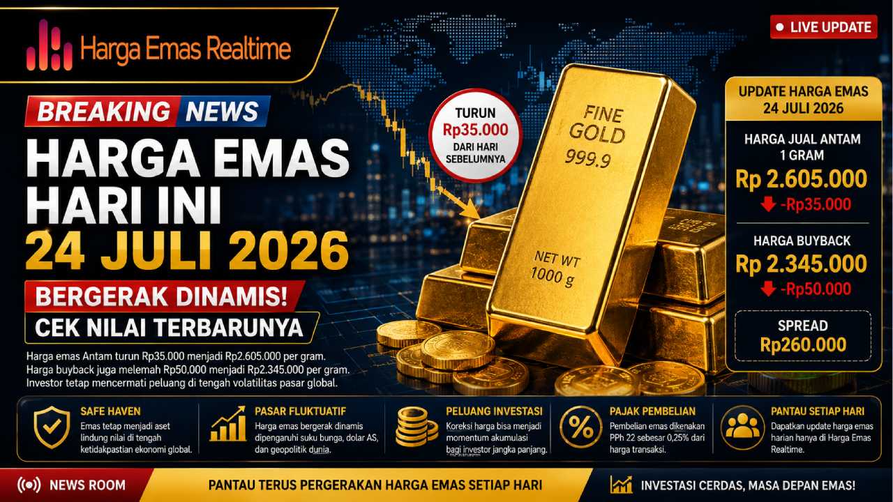 Harga Emas Hari Ini 24 Juli 2026 Bergerak Dinamis, Cek Nilai Terbarunya