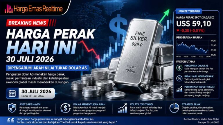 Harga Perak Hari Ini 30 Juli 2026 Dipengaruhi Arah Nilai Tukar Dolar AS