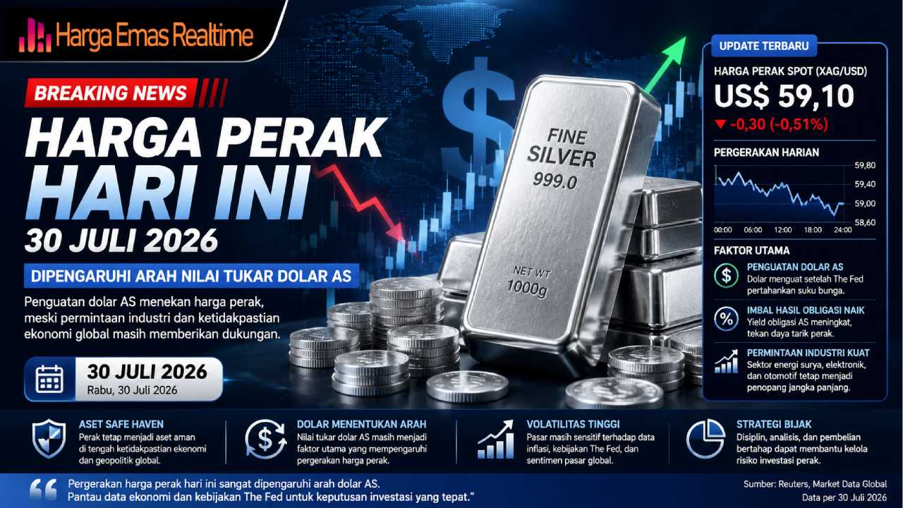 Harga Perak Hari Ini 30 Juli 2026 Dipengaruhi Arah Nilai Tukar Dolar AS