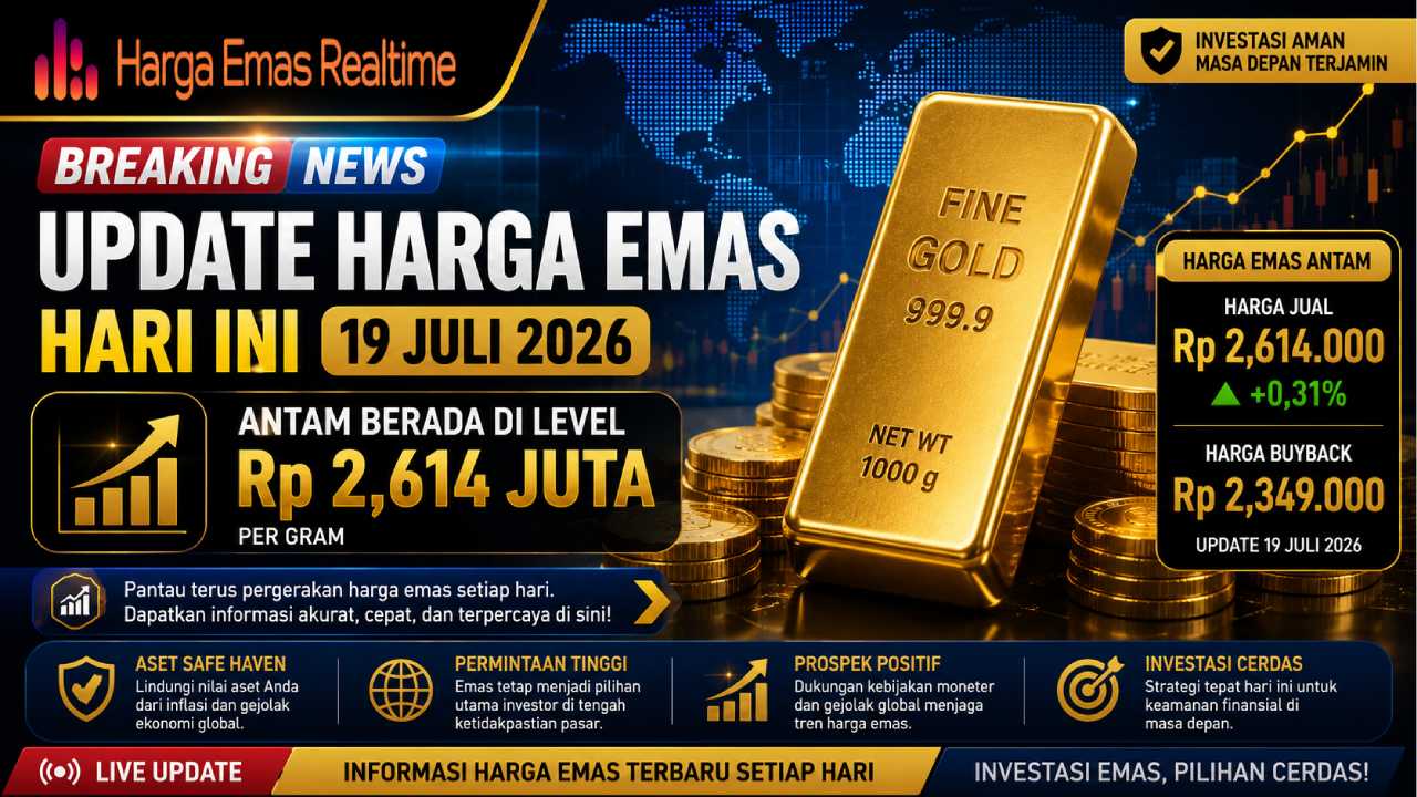 Update Harga Emas Hari Ini 19 Juli 2026, Antam Berada di Level Rp2,614 Juta