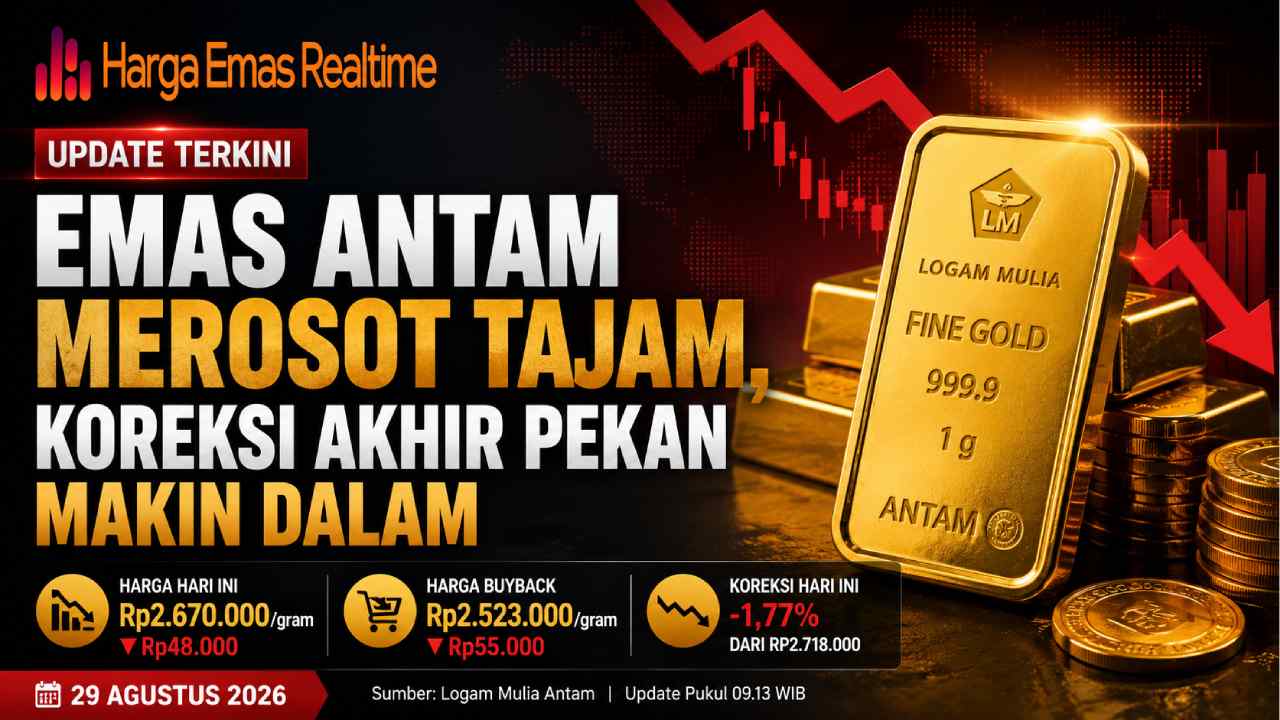 Emas Antam Merosot Tajam, Koreksi Akhir Pekan Makin Dalam