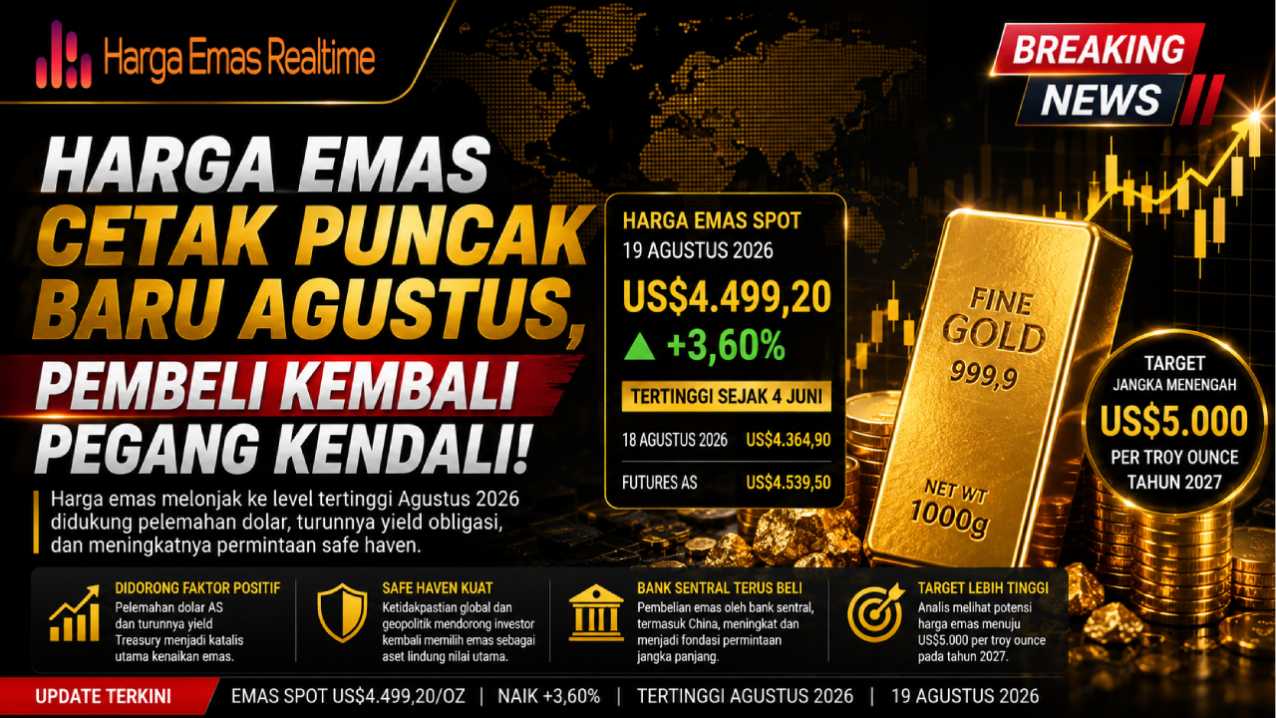 Harga Emas Cetak Puncak Baru Agustus, Pembeli Kembali Pegang Kendali