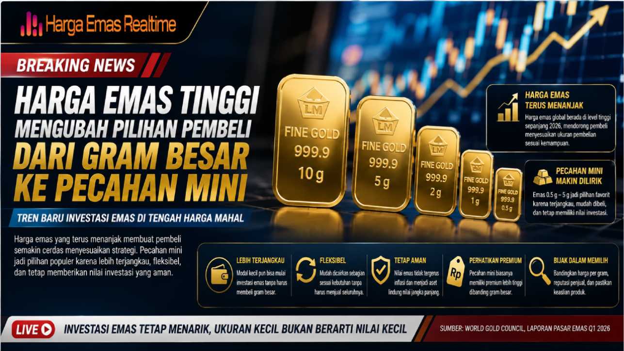 Harga Emas Tinggi Mengubah Pilihan Pembeli dari Gram Besar ke Pecahan Mini