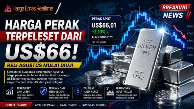 Harga Perak Terpeleset dari US$66, Reli Agustus Mulai Diuji