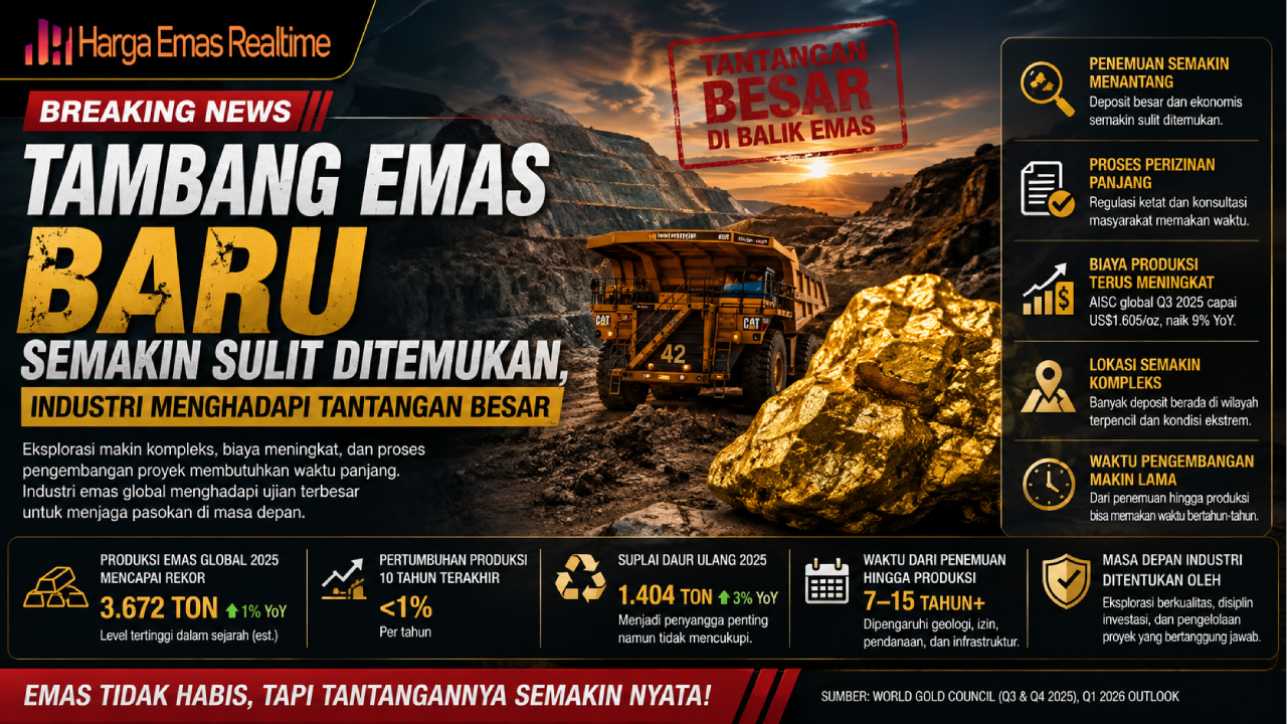 Tambang Emas Baru Semakin Sulit Ditemukan, Industri Menghadapi Tantangan Besar