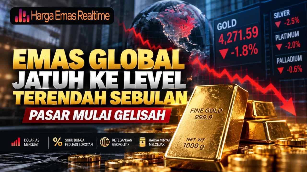 Emas Global Jatuh ke Level Terendah Sebulan, Pasar Mulai Gelisah