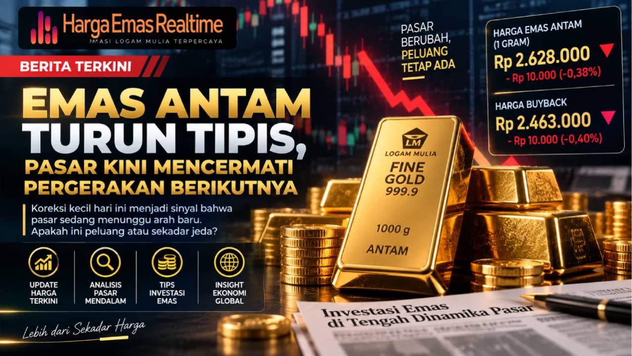 Harga Emas Antam Turun Tipis, Pasar Kini Mencermati Pergerakan Berikutnya