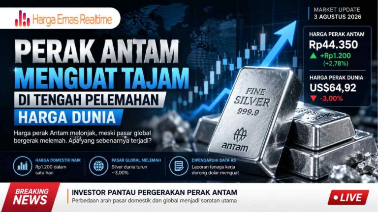 Perak Antam Menguat Tajam di Tengah Pelemahan Harga Dunia