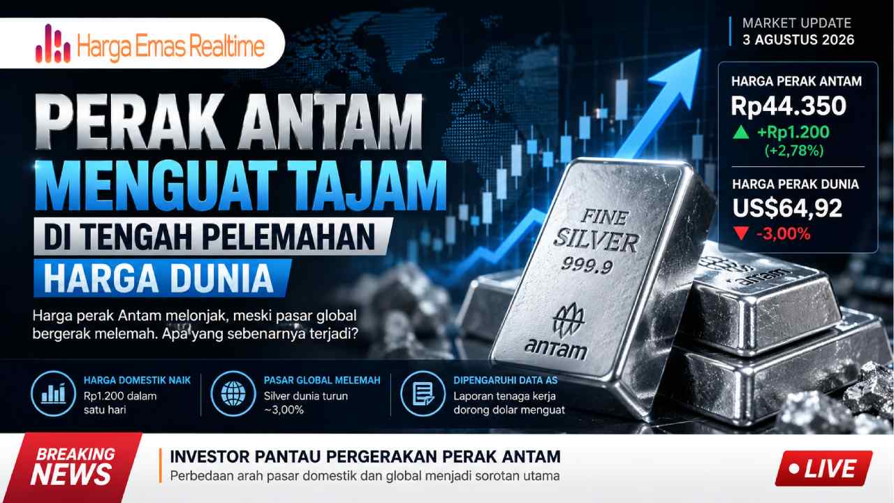 Perak Antam Menguat Tajam di Tengah Pelemahan Harga Dunia